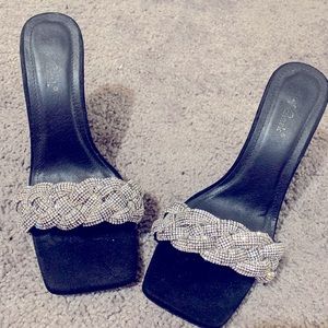 Silver and black shoes